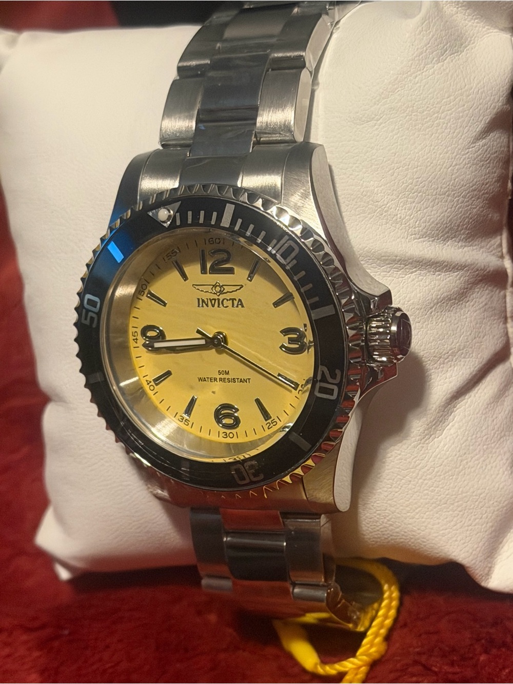 Invicta Men's Stainless Steel Watch with Yellow Dial and Black Bezel